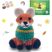 Fox Crochet Kit for Beginners Intermediates, 2 Pcs Animals Amigurumi Crochet Starter Kit with Step-by-Step Video Tutorial, Easy Knitting Set for Adult Crocheting Doll Xmas Gift